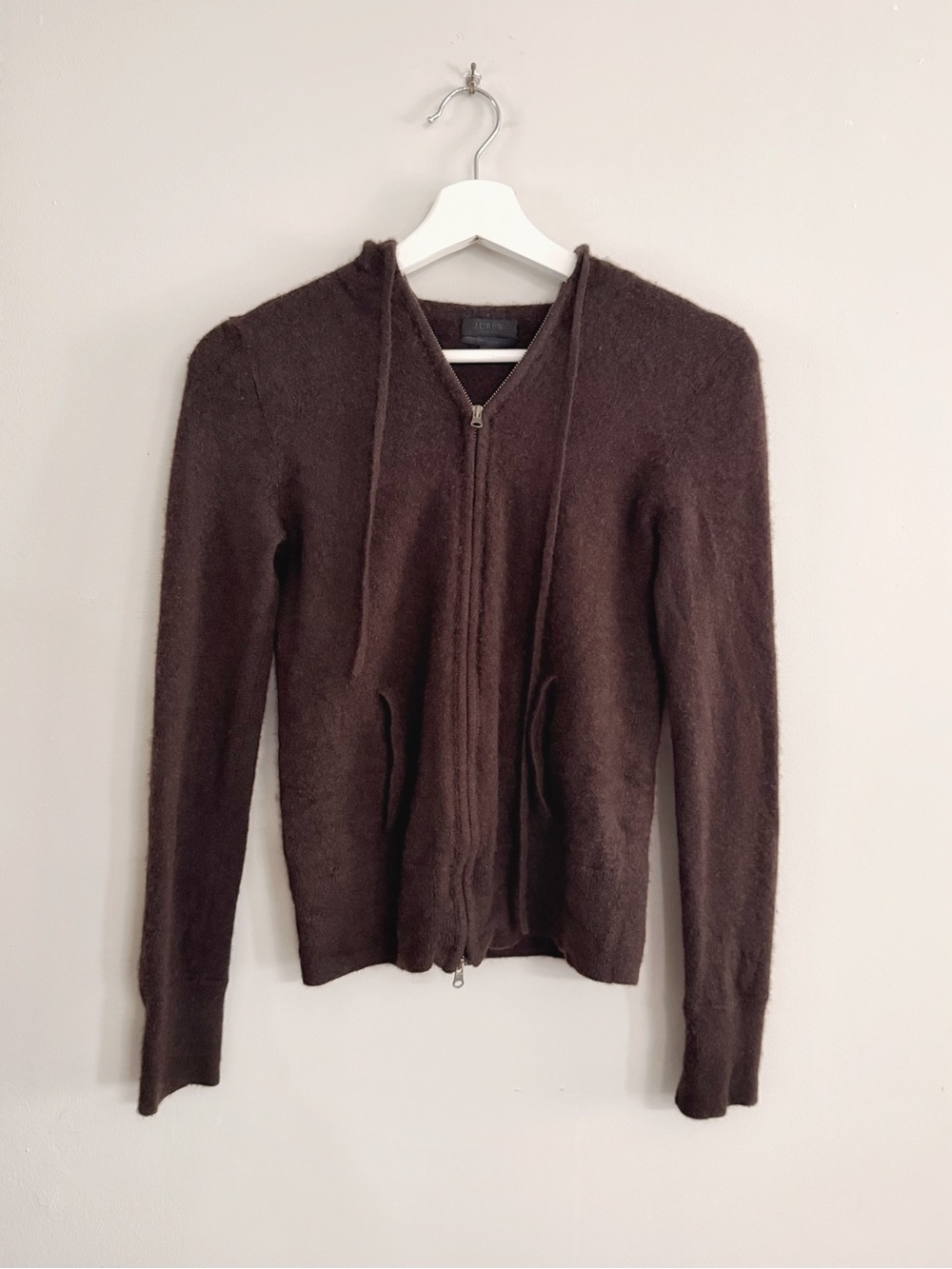 J.Crew Hoodie Women S Brown 100% Italian Cashmere Full Zip Quiet Luxury